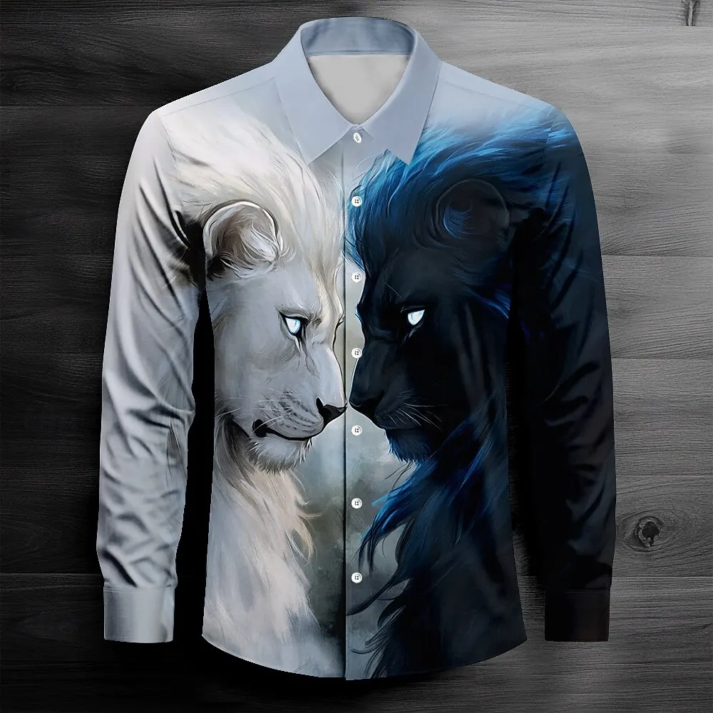 

Fashion Animal Graphic Men's Shirt Lion Wolf Pattern Creative Design Long Sleeve Shirts Trendy Cool Casual Comfortable Lapel Top