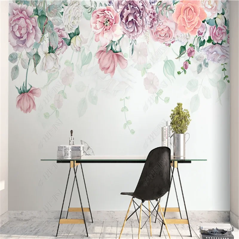 Nordic Watercolor Pastoral Leaf Flower Mural Wallpaper for Living Room Painting Bedroom Background Wall Paper Home Decor