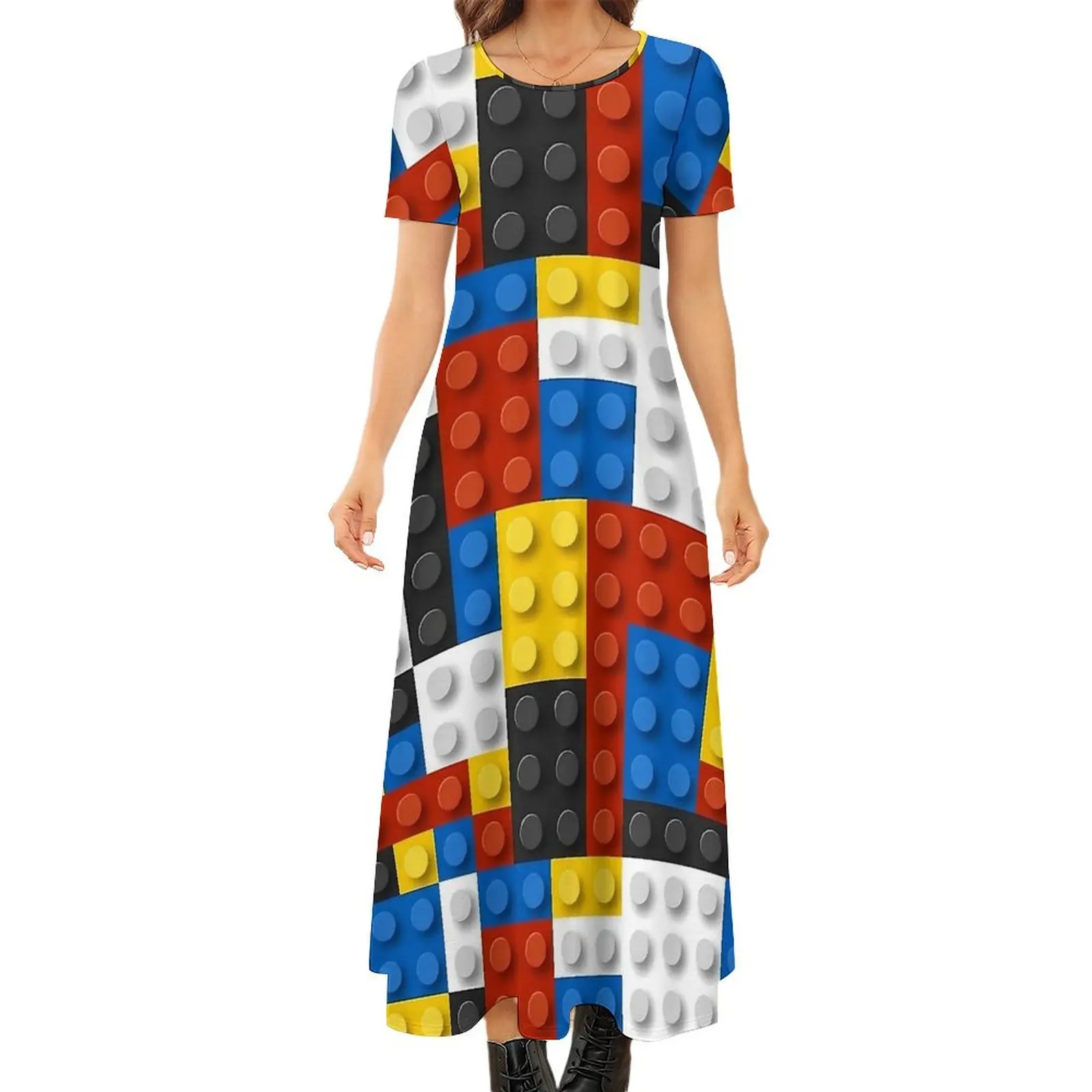 Mondrian Blocks Dress De Stijl Modern Art Street Wear Boho Beach Long Dresses Women Vintage Maxi Dress Birthday Present