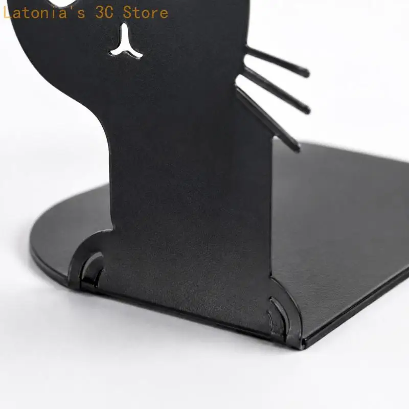 T-Shaped Cats Bookend Set with Peeking Designs Design, Iron Supports with Grip Pad for Upright Books in Homes or Office Displays