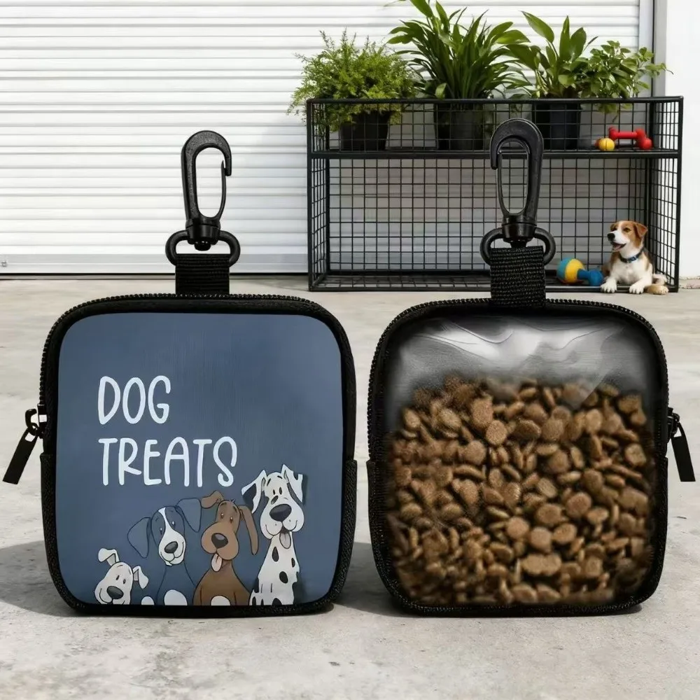 Waterproof Dog Treat Pouch Zipper Closure Transparent Window Pet Snack Bag Printed Design Snack Container Pet Feeding Bag Travel