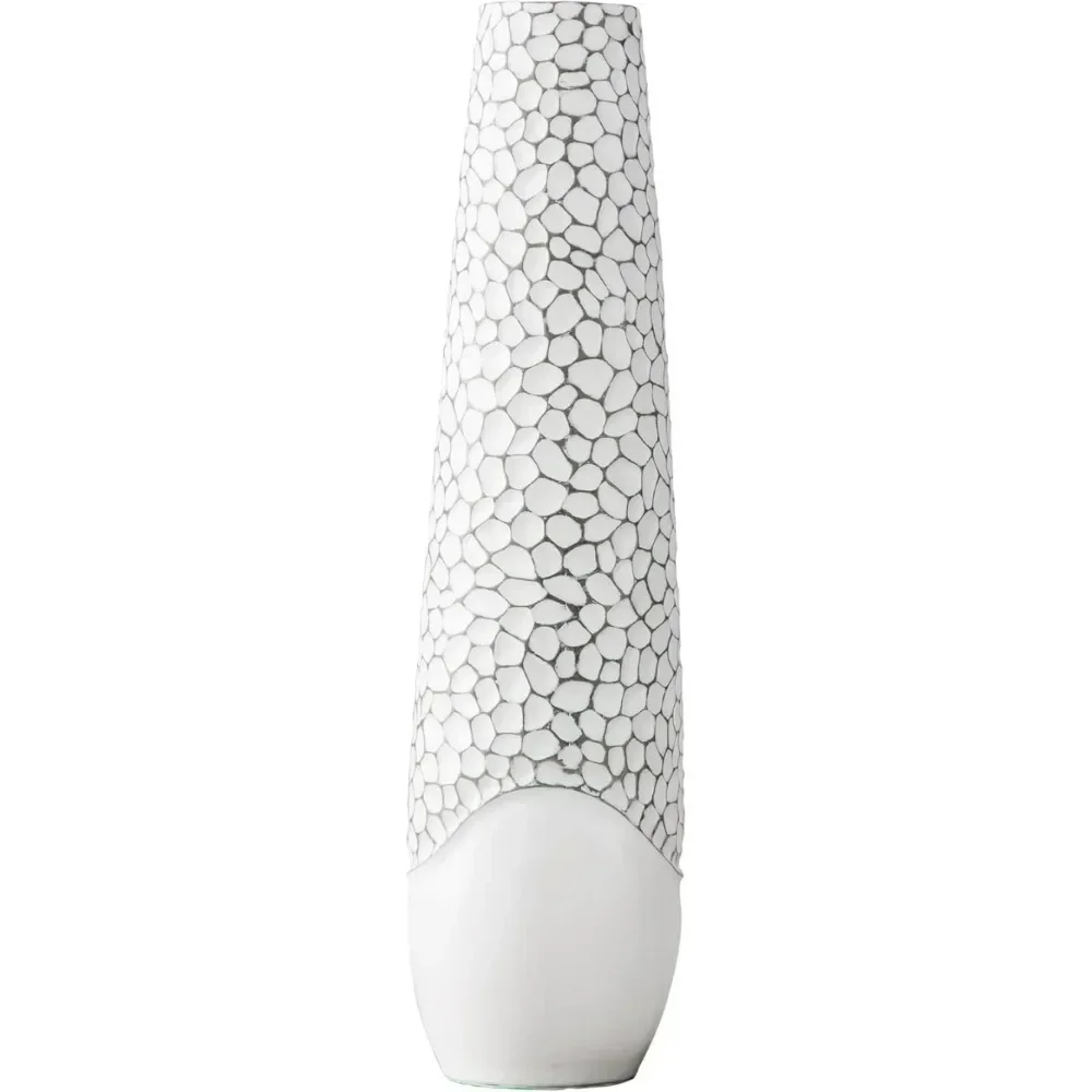 White high footed oversized floor vase for feathers, handmade resin flower rack