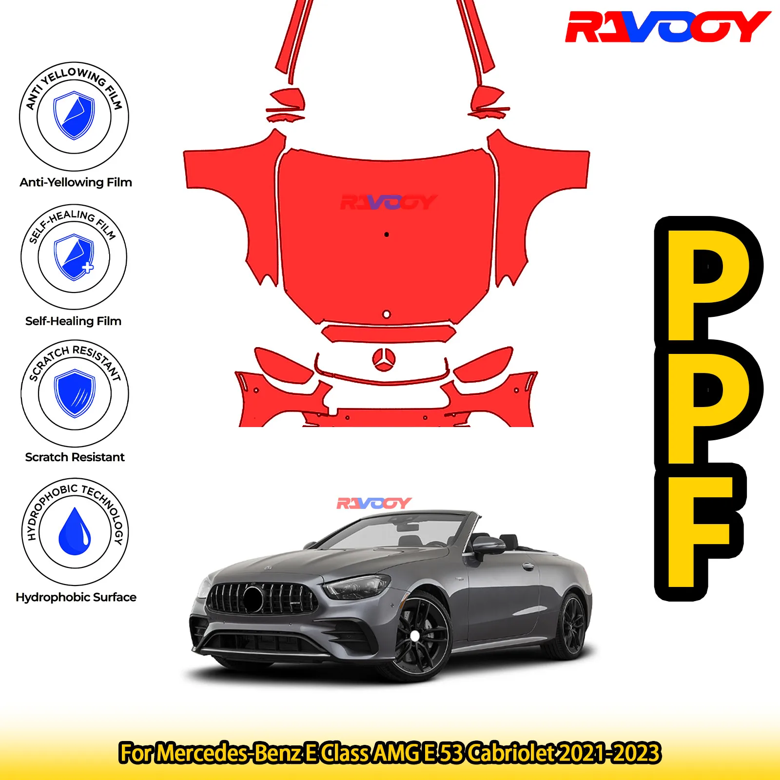 

For Mercedes-Benz E Class AMG E 53 Cabriolet 2021-2023 Glossy Matte Black Precut front PPF Kit Paint Protection Film