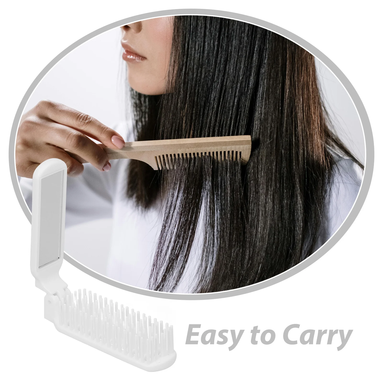 

2Pcs Foldable Mirror Comb Hairbrush Multi Color Stylish Portable Comb for All Hair Types Travel Home Salon Use Space Saving