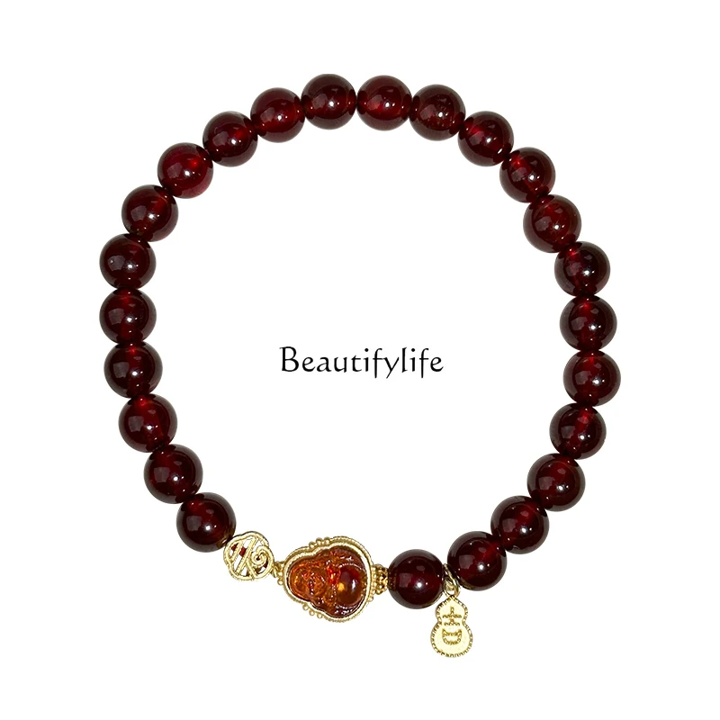 

Original Lucky Orange Garnet Citrine Buddha Gong Amber Sterling Silver Natal Year Bracelet New Year