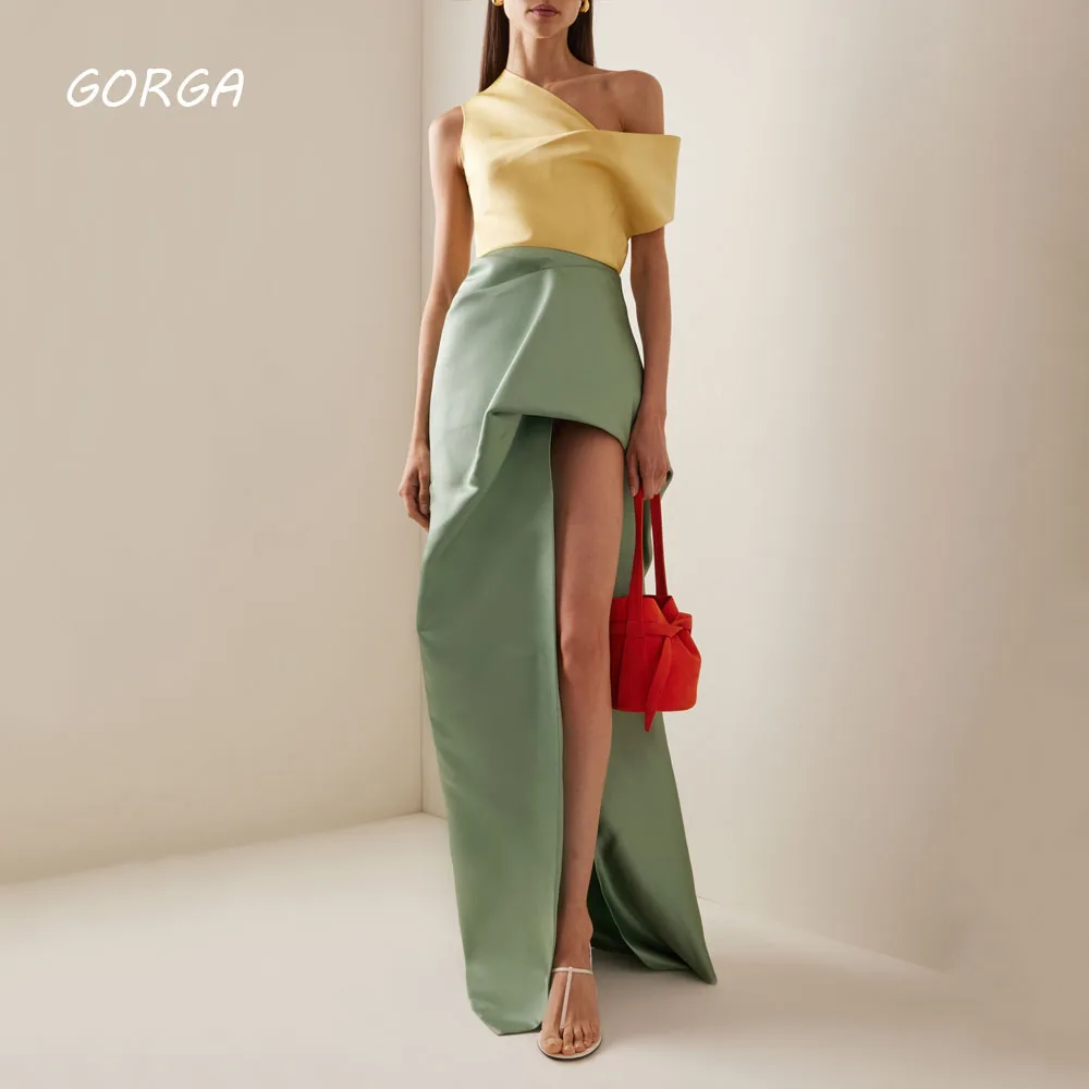 

GORGA Candy Color Off The Shoulder Mermaid 2024 Slim Backless Satin Ocassion Gown Tea-Length Evening Dressفستان سهرة نسائي