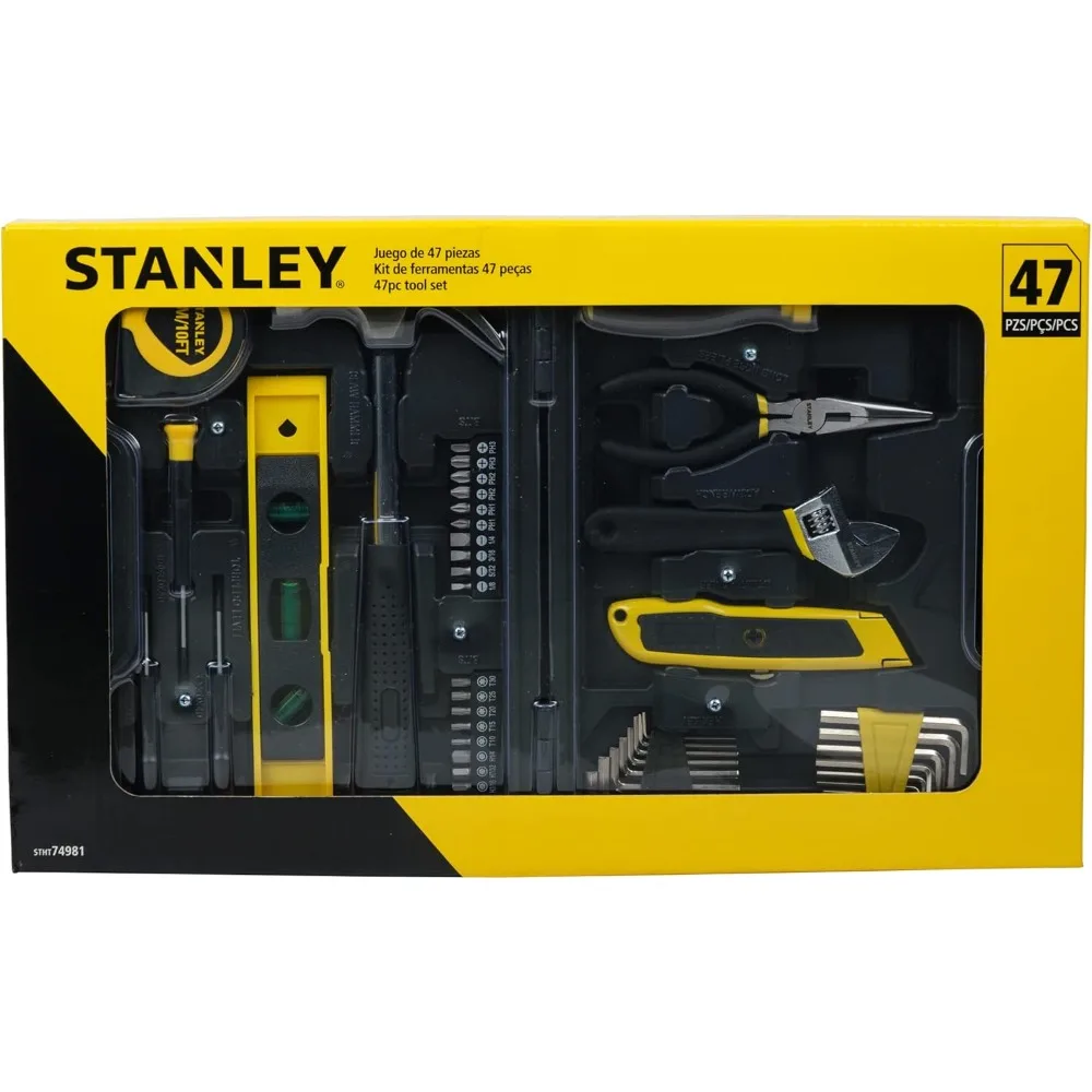STANLEY STHT74981 Small Home Tool Kit For Home & DIY Use(47-pieces) - Includes Screwdriver, Hammer, Wrench, Pliers, Measurement