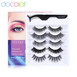 Docolor 5 Pairs Different False Eyelashes Faux Mink Hair Soft Fluffy Long Thick Eye Lashes Makeup Extension with 1pcs Tweezers