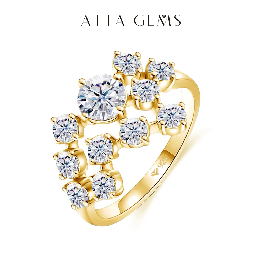 ATTAGEMS Moissanit Ring D Farbe 1,5 ct Ausgezeichnete Runde Form 5mm 925 18K Echte Verlobung Hochzeit Ringe Für frauen Edlen Schmuck