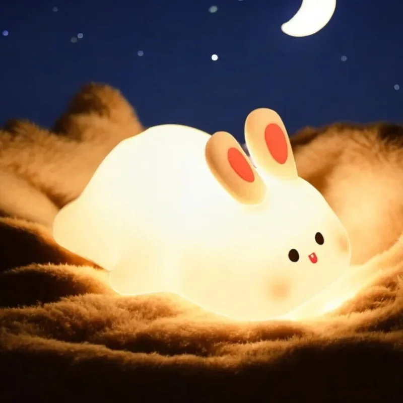 

Rabbit Night Light Kids Silicone Big Face Rabbit Dimmable Up Bunny Rechargeable LED Table Lamp Gift for Decor Nursery Bedroom