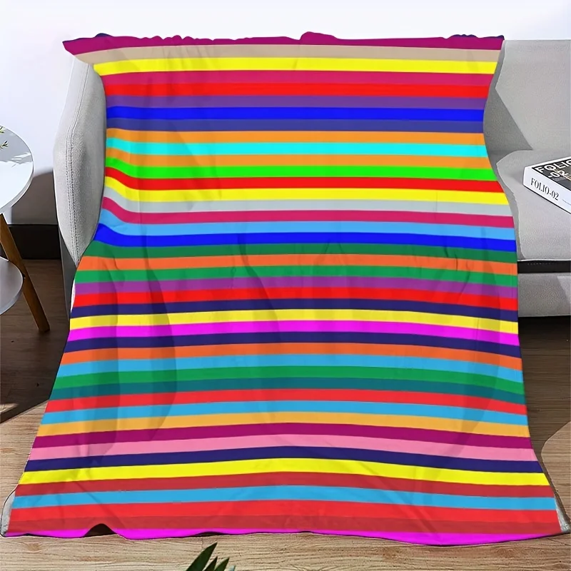 Rainbow Stripes Classic Blanket Reversible Flannel Throw for Colorful Comfort AllSeason Cheerful Style Gift