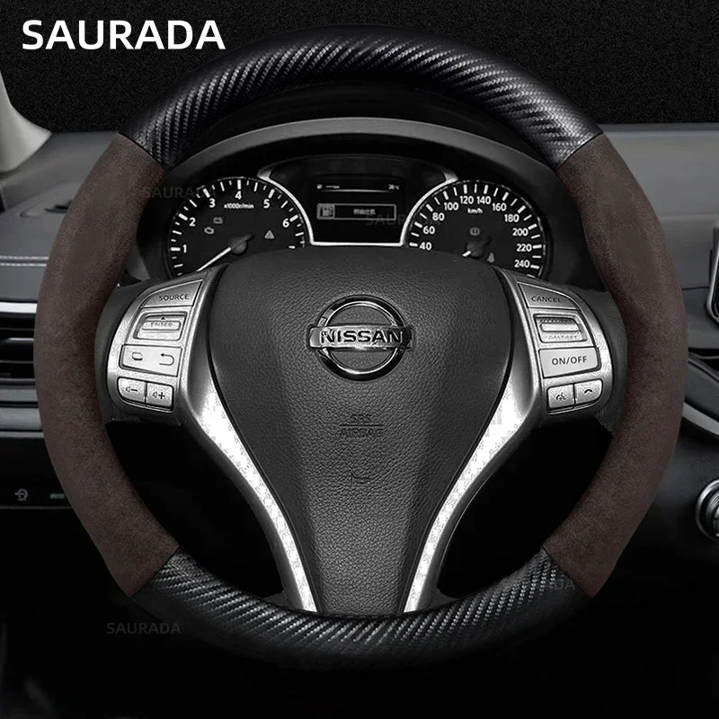 Carbon Fiber Suede Car Steering Wheel Cover , For Nissan X-Trail Qashqai March Serena Micra Kicks 2017-2019 Altima Teana 2019