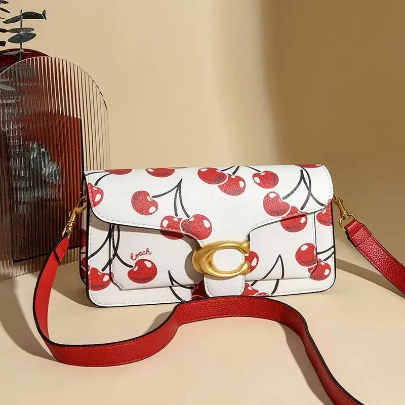 

Premium Top Grain Leather Diaper Bag Cherry Mini Square Stylish Luxury Versatile Crossbody Bag for Mom