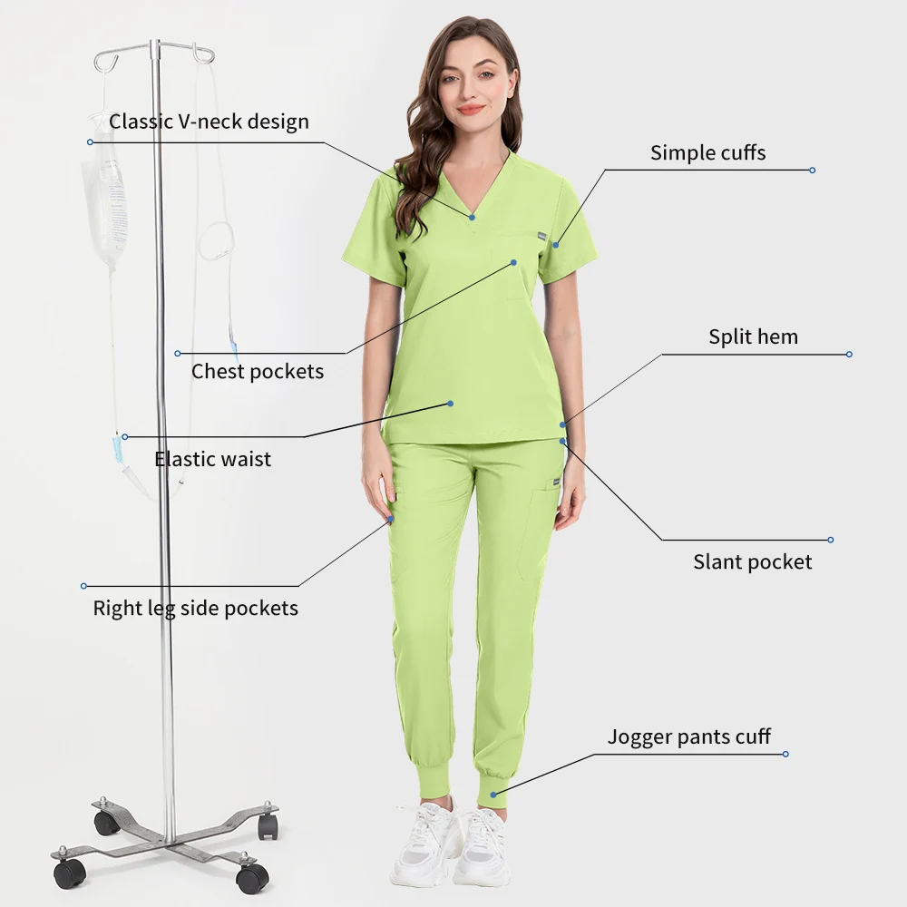 Wielokolorowe stroje robocze dla aptekarzy, odzież robocza dla kosmetyczek, odzież laboratoryjna, uniformy dentystyczne, uniformy pielęgniarskie, zestawy odzieży weterynaryjnej do klinik weterynaryjnych, sprzedaż hurtowa.