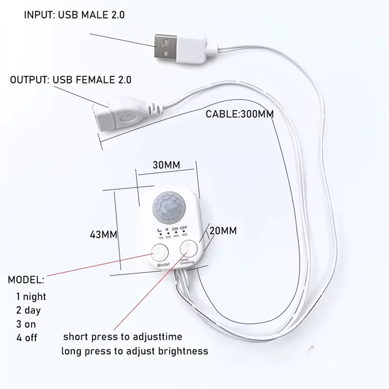 HHO-DC 5V-24V USB Powered Body Infrared PIR Motion Sensor Detector Switch For LED Light Strips Human Detection