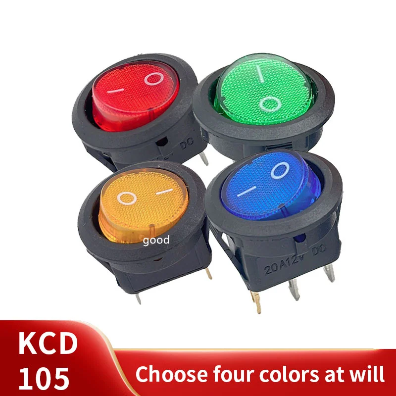 5PCS  KCD1 12V 220V LED illuminuted rocker switch 20A 12V push button switch Car button lights ON/OFF Round light Switch