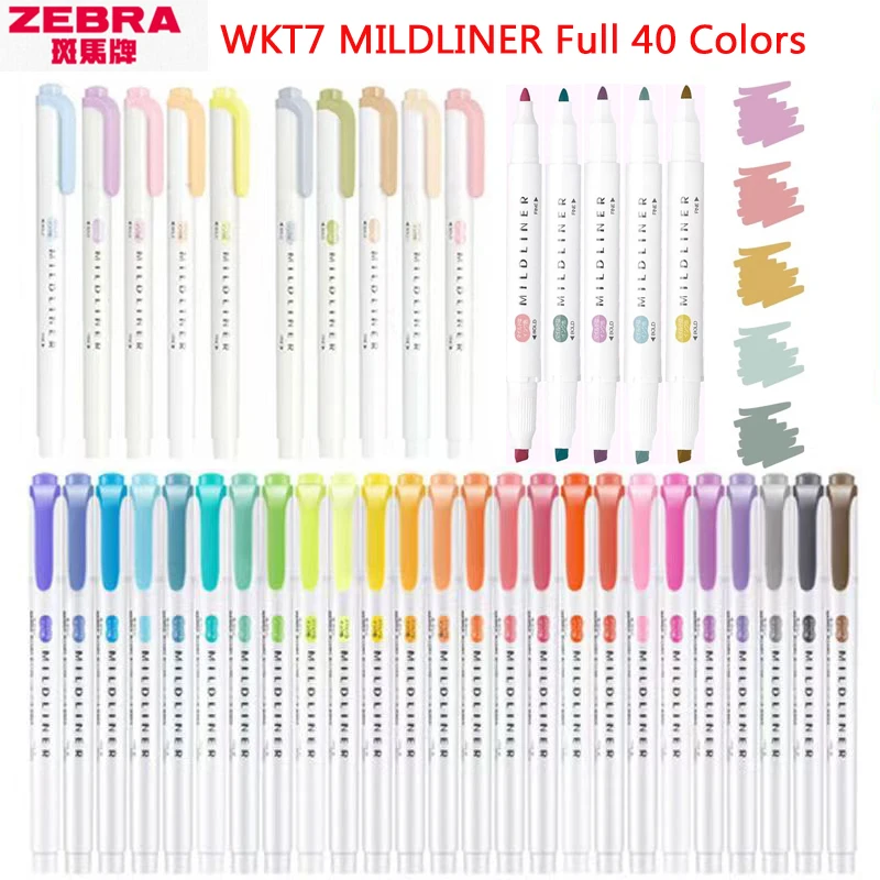 1pc Zebra WKT7 Mildliner Highlighter Full 40 Colors Broad Fine Dual Head subrayadores fluorescentes Marker Japanese Stationery