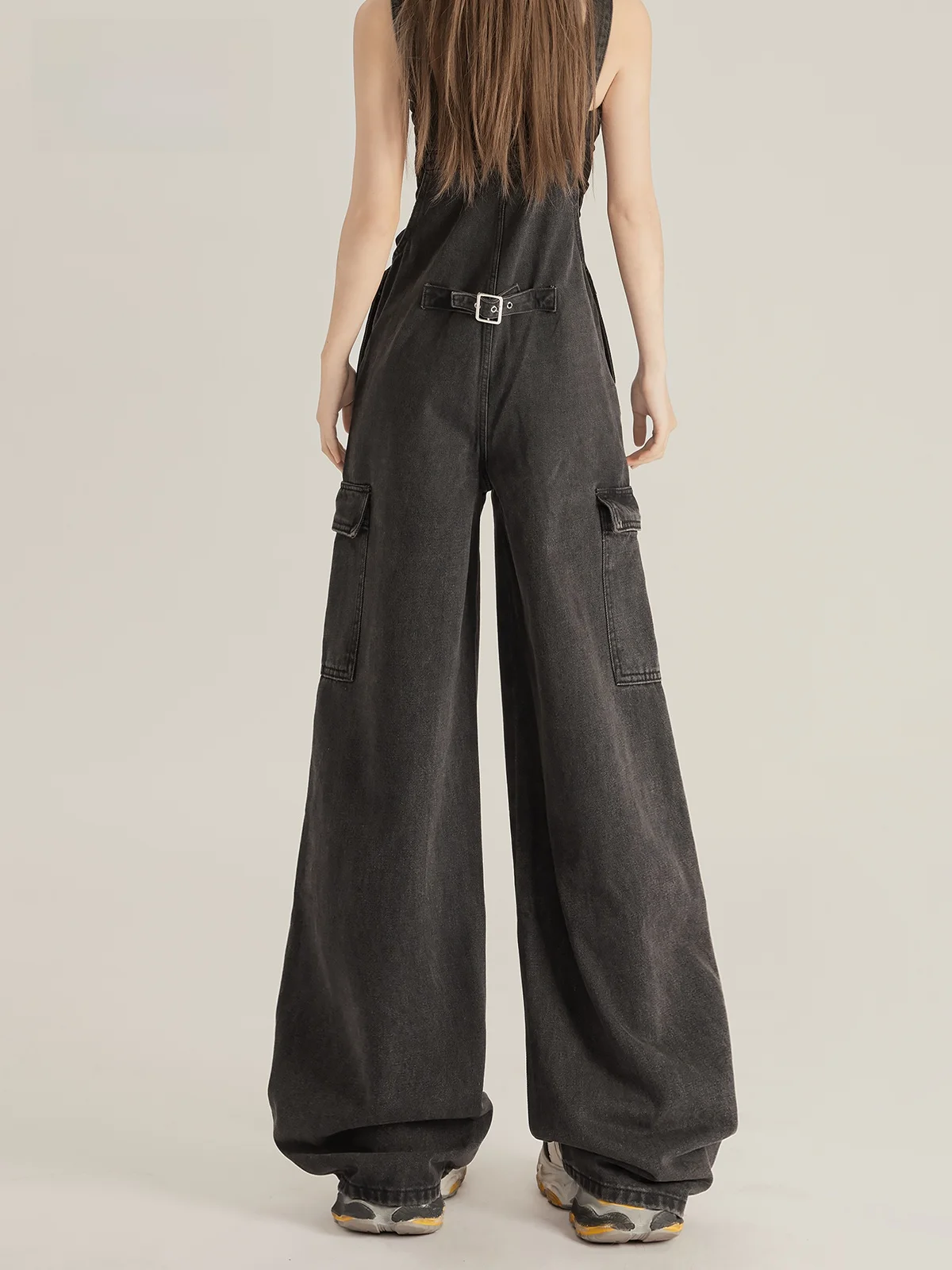 Retro'owe ogrodniczki jeansowe damskie na wiosnę i jesień, nowy model, szerokie nogawki, spodnie robocze, wysoki stan, zapinane na zamek, wygodne jeansy.