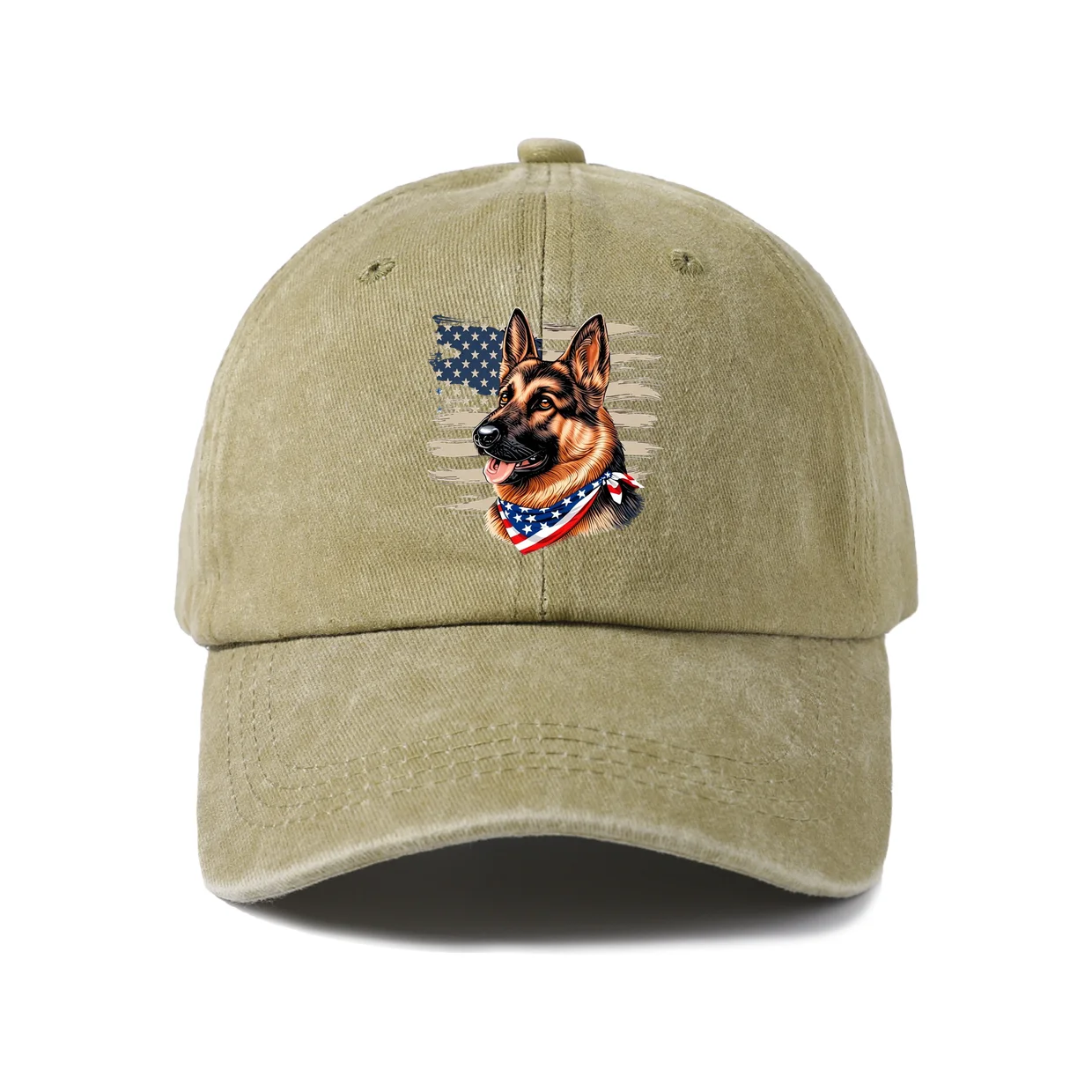 German Shepherd American Flag Graphic Baseball Cap, Vintage Washed Adjustable Unisex Dad Hat, Everyday Gift