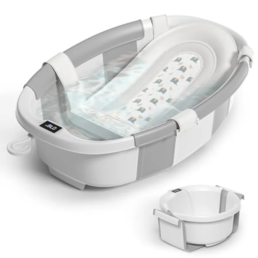 

Himold Collapsible Baby Bathtub for Newborn to Toddler 0-36 Months Spacious Foldable Infant Bath Tub with Thermometer Cushion a