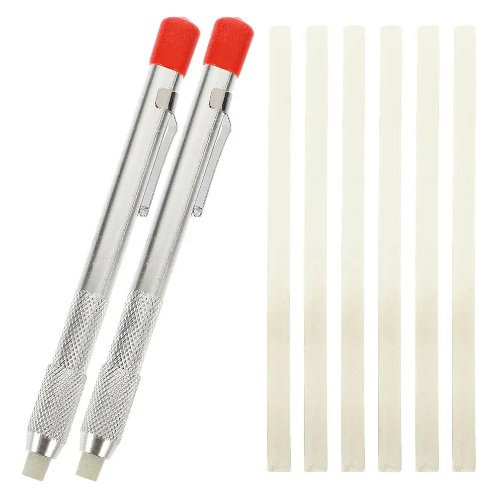 2PCS Soapstone Pen Holder Round Marking Stone Pens Talc with 12 Refills for Welding Tools Steel Aluminum Marking Kits