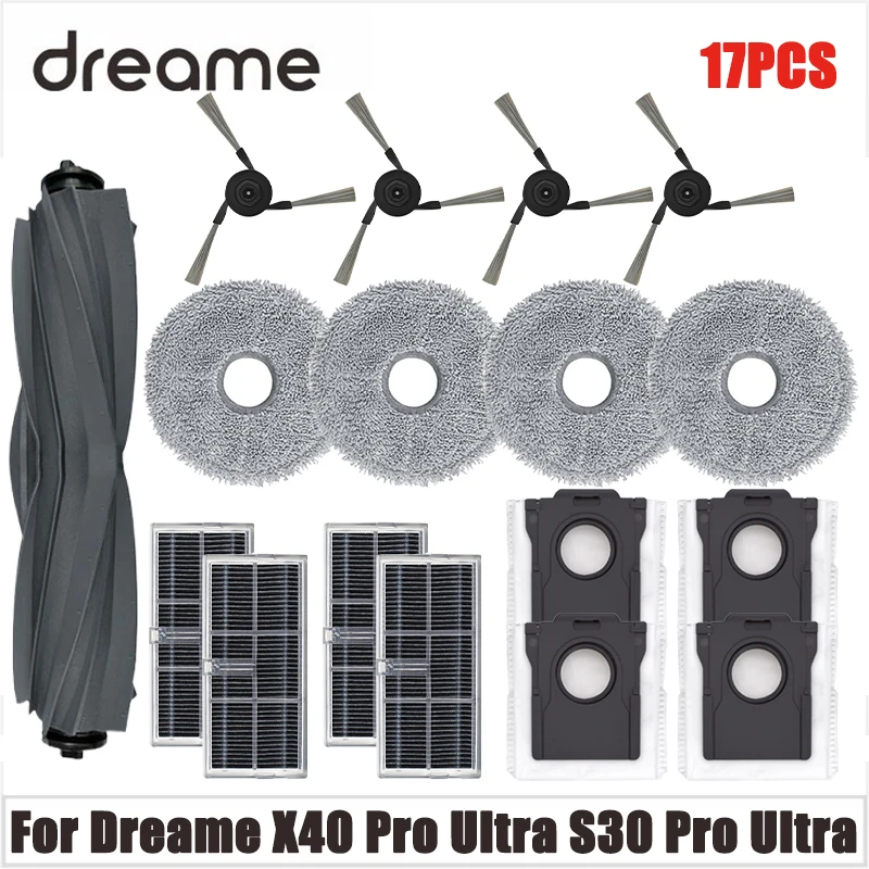 17CS For Dreame X40 Ultra / X40 Pro Ultra Robot Vacuum Cleaner Main Brush Mop Hepa Filter Dust Bag Accessories