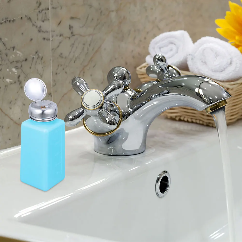 

1pc Refillable Push Down Pump Liquid Bottle Scaled Dispenser For Makeup Remover Lotion Storage Leakproof Large Opening
