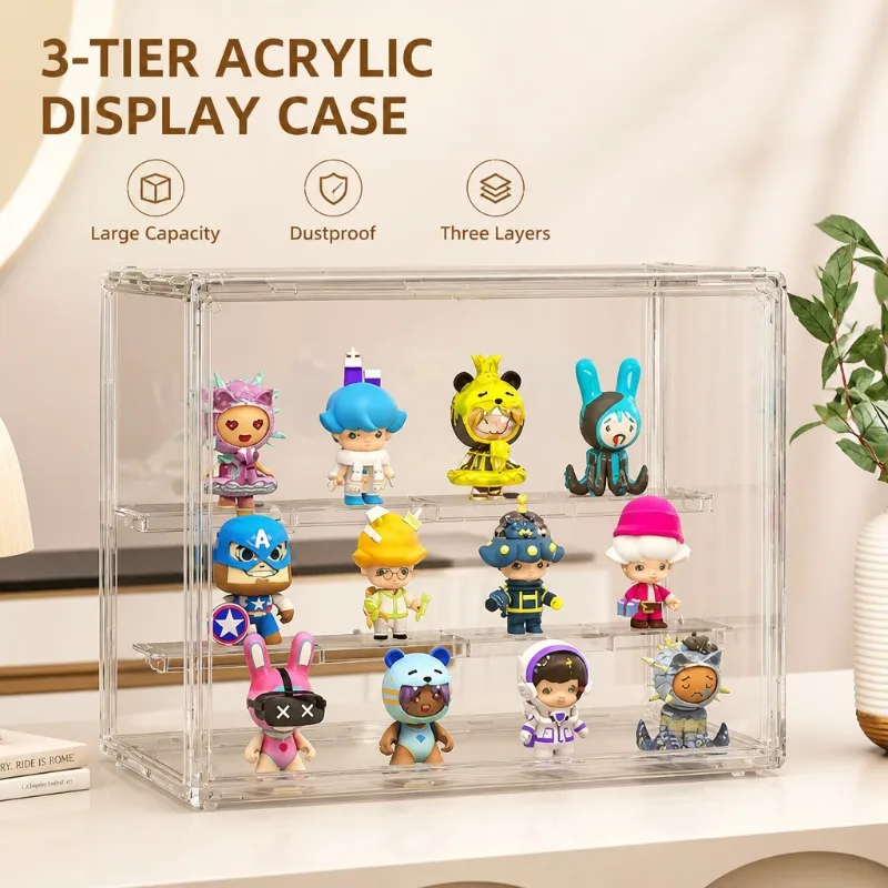 Großräumige Staubdichte Acryl-Vitrine für Blindbox-Sammlerfiguren und Mini-Puppen, Desktop-Aufbewahrungs-Organizer