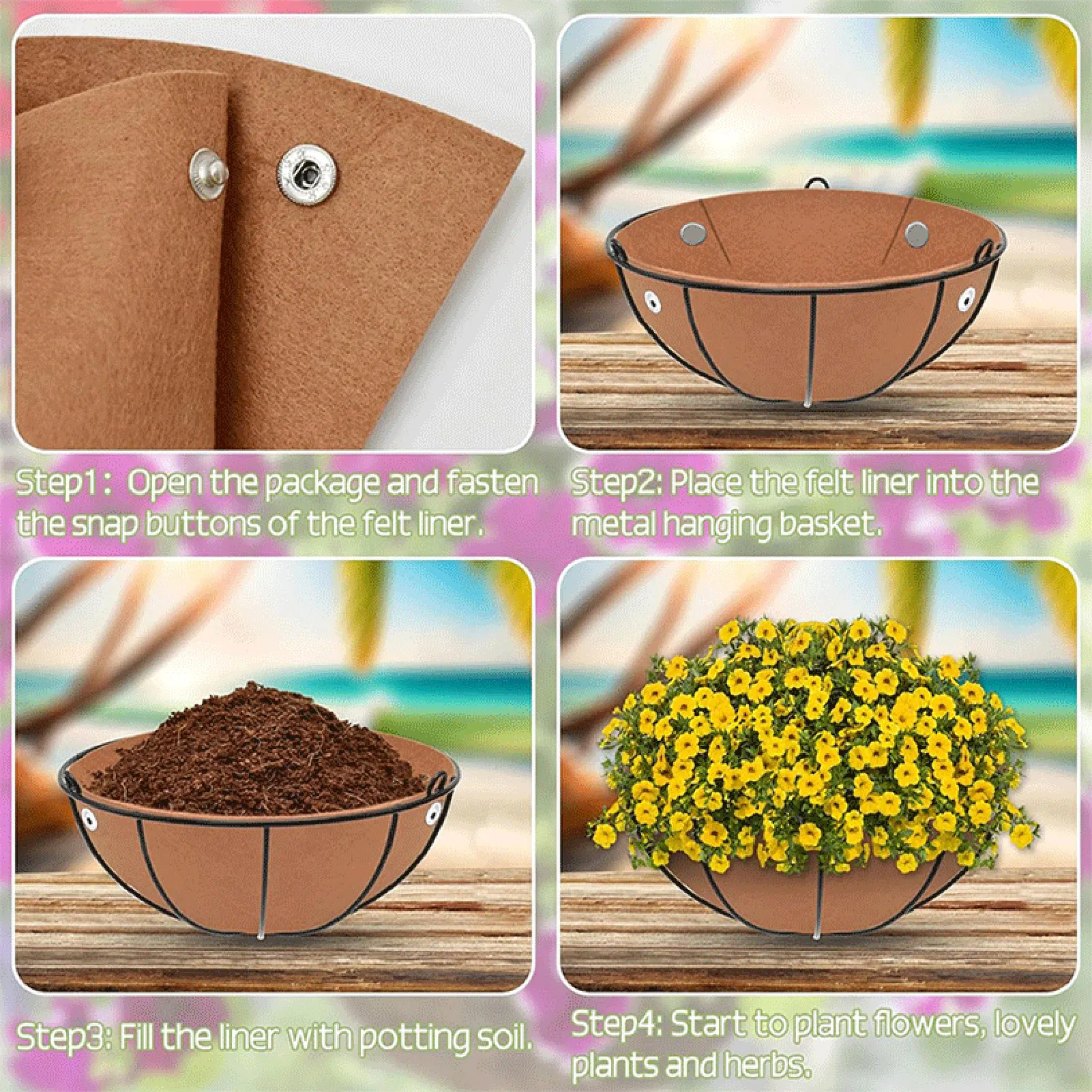 3pcs 12/14/16inch Felt Liners for Planters Round Hanging Basket Liners Natural Replacement Basket Liners for Flowers