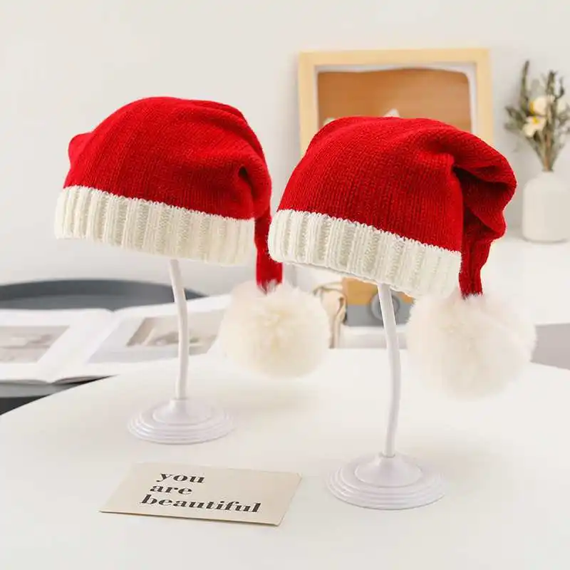 Passende Familien-Weihnachtsmützen für Erwachsene und Kinder, gestrickt und aus Filz, lustig und niedlich, mit Bommel, Weihnachtsfeierzubehör für die Familie