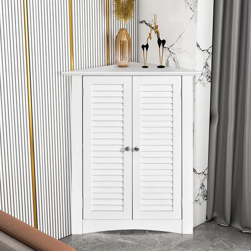 

Adjustable Corner Storage Cabinet with Shutter Doors-White