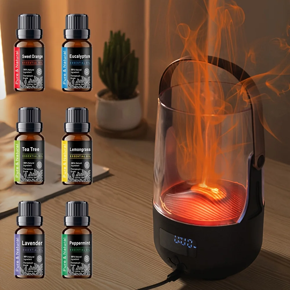 Aroma Colorful Diffuser Essential Flame, Maker Soundwave - 6.76oz Ligh Night Humidifier Fireplace Technology USB & Oil Mist with