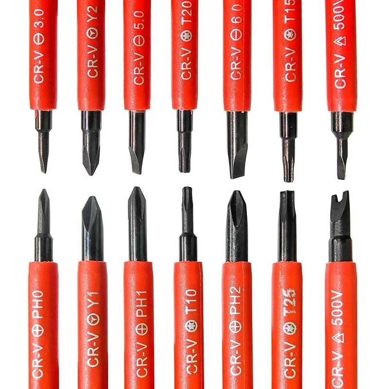 15PCS 380V/13PCS 1000V Changeable Insulated Screwdriver Set And Magnetic Slotted Bits Repair Tool Electrician Tools