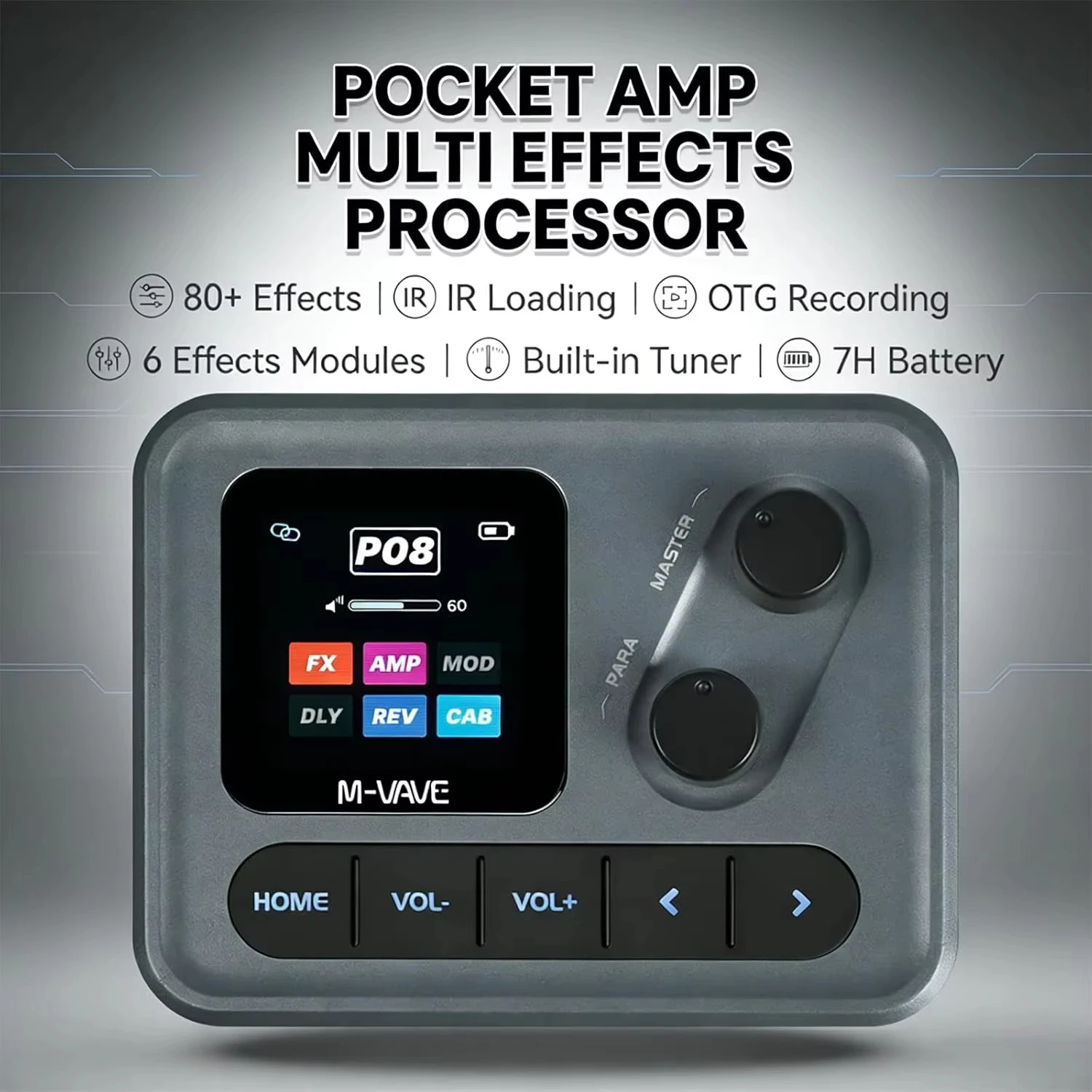 M-VAVE Pocket AMP Ultra-Light Multi-Effects Processor for Guitar Bass with 20 Amps 80 Presets Bluetooth 7H Battery