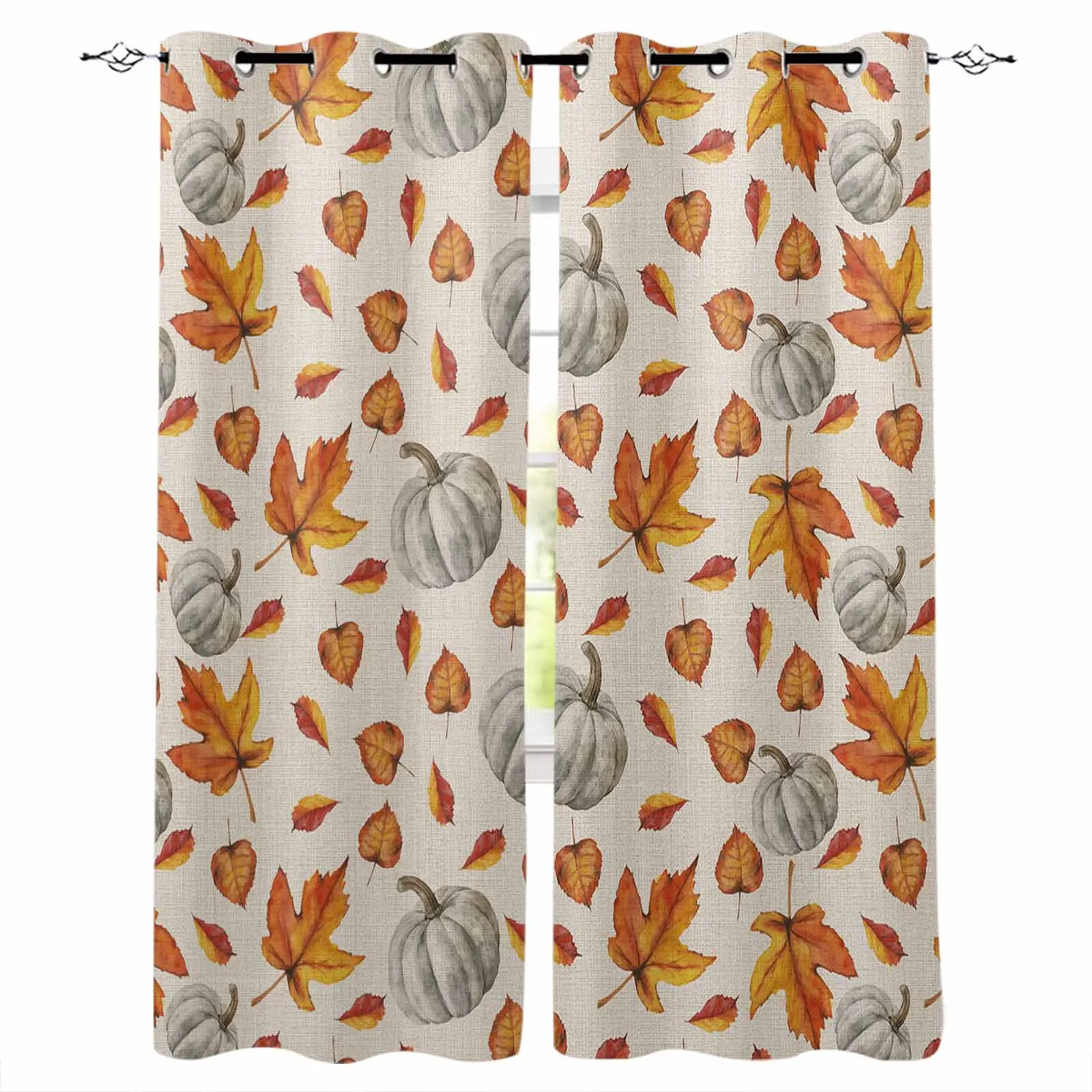 Autumn Thanksgiving Leaves Pumpkin Curtains For Living Room Kids Bedroom Window Curtain Hall Drape Long Cortinas