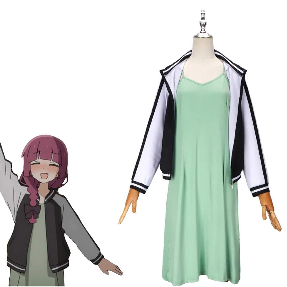 

Japanese Anime Sick Hack Cosplay Costume Gotoh Hitori Green Dress School Uniform Cartoon Rocker Dress Up Comic Con Clothing