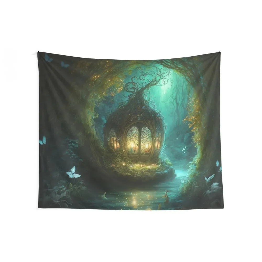 Enchanted Fairy Pod on a Magical River in a Fairytale Forest Tapestry Bedroom Decor Mushroom Bedroom Decorations Tapestry