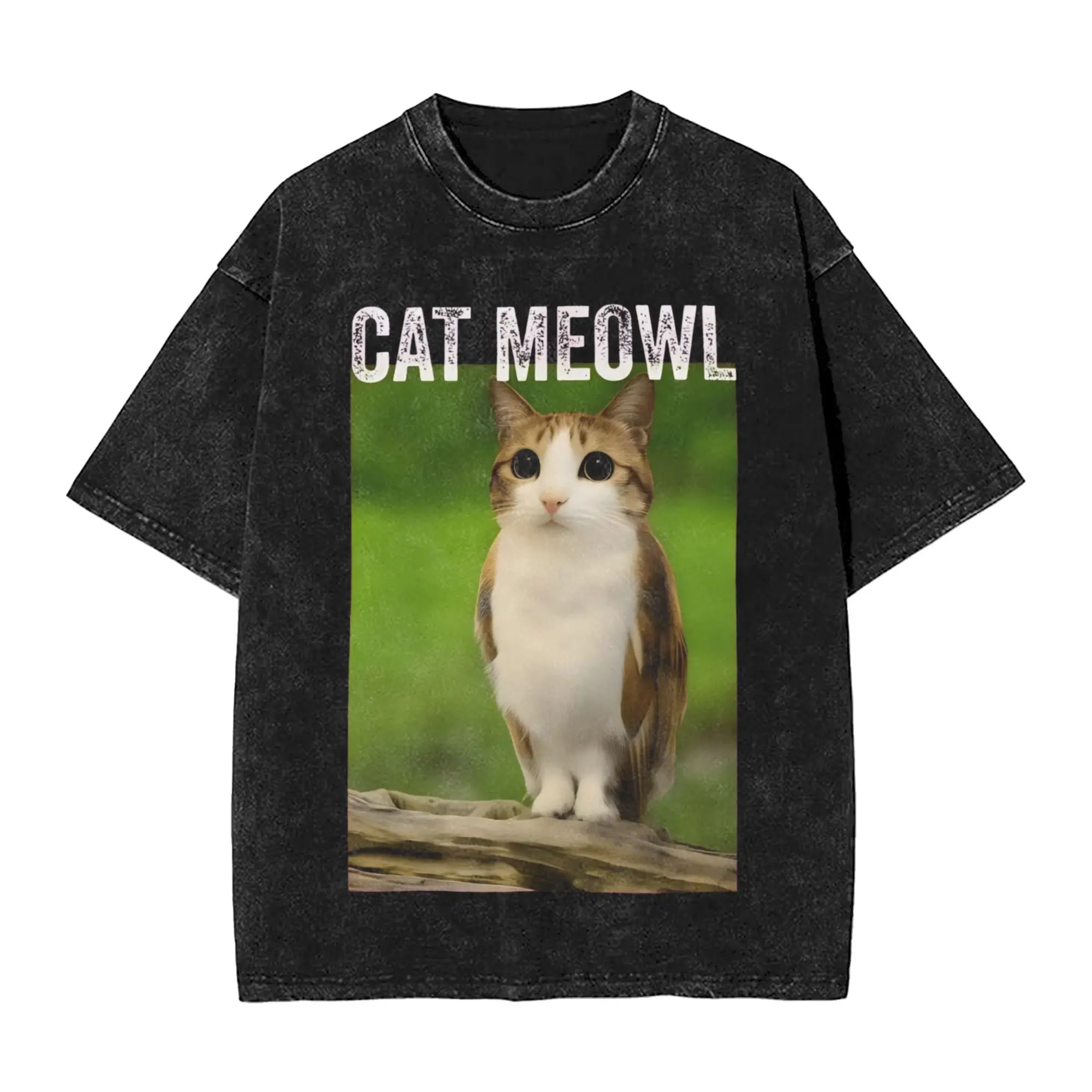 

Man T Shirt Cat Meowl Cat Owl For Animal And Pet Owners Washed T Shirts Leisure Summer Tee Shirt Streetwear Cotton Top Plus Size