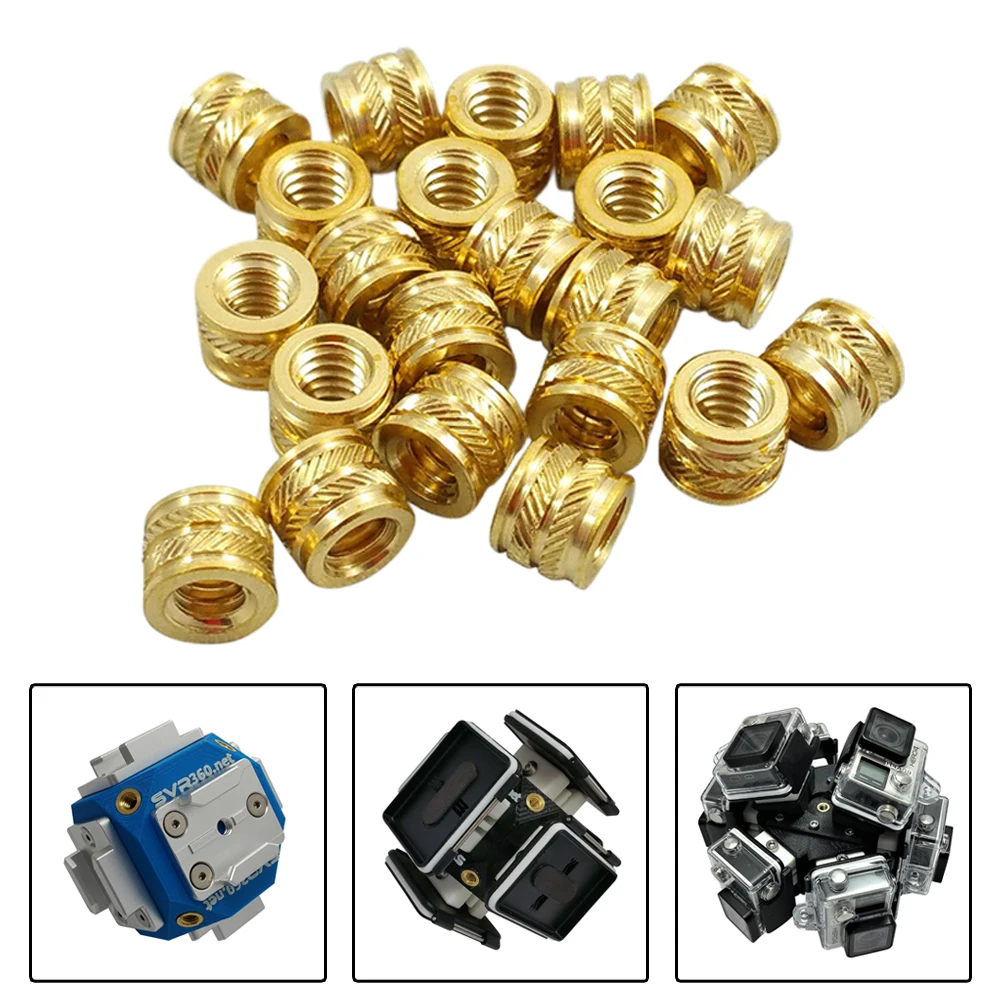 20pcs Brass Nuts 1/4-20 Thread Heat Set Inserts For Most Camera Tripods For Plastic 3D Printing Brass Metal Home Improvement