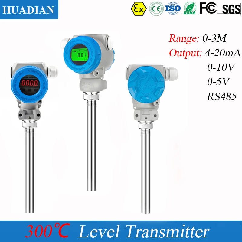 1M High Temperature 0-10v 4-20ma RS485 LCD Display Submersible Insertio Type Level Sensor Transmitter for 300C Liquid