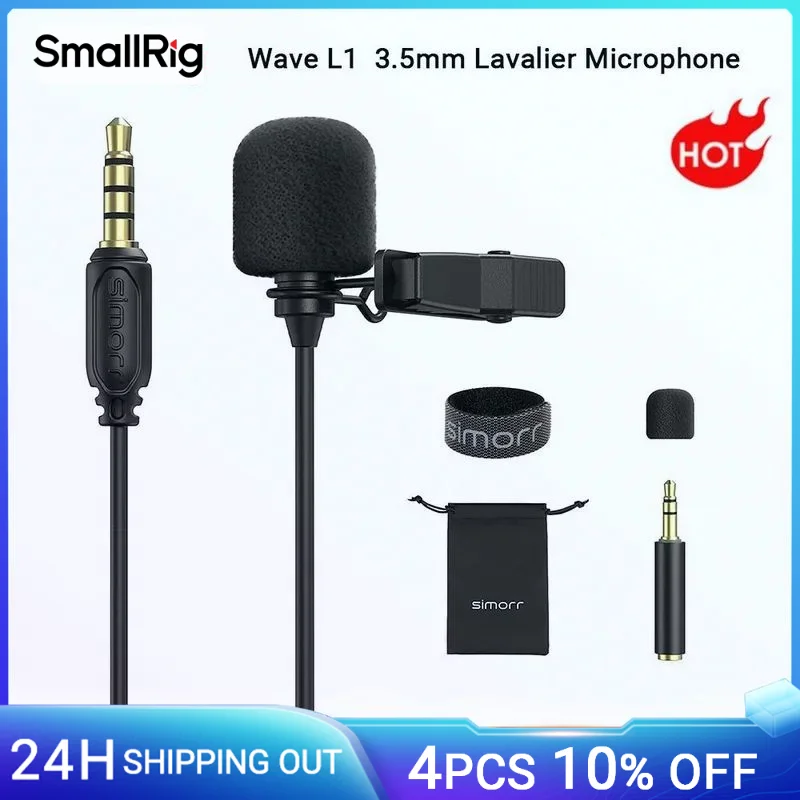 SmallRig – Microphone Lavalier professionnel TRS/TRRS, 3.5mm, pour téléphone portable, ordinateur pour prise de vue vidéo YouTube 3388B