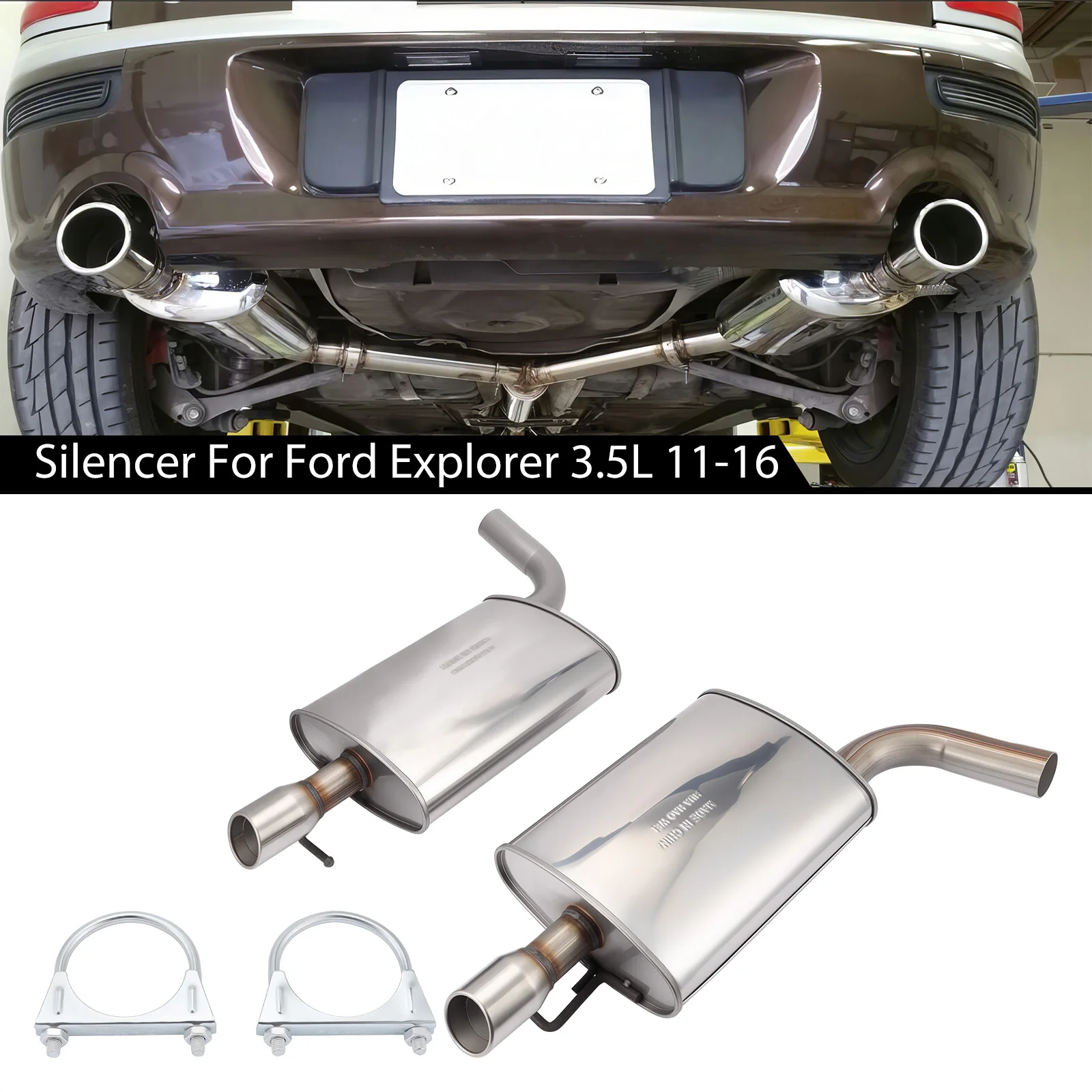 

Stainless Steel Pair of Clamp-On Rear Exhaust Mufflers for Ford Explorer 3.5L 2011-2016 Car Accessories