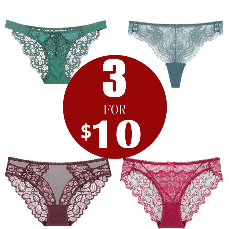 

Women's Panties Brand New Cotton Crotch Lace Underwear For Women 3 pcs For $10 Brazilian Panties Tranparent Panty