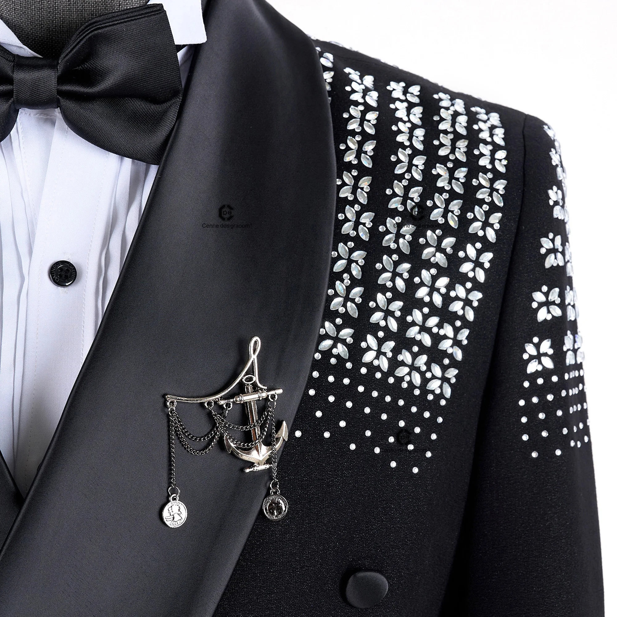 Cenne Des Graoom 2024 Elegant Men\'s Suits Double-Breasted Jewelry Ornament Handmade Tuxedo for Wedding Groom Party Jacket Pants