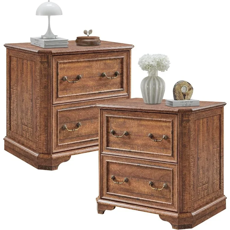 T4TREAM Farmhouse Nightstands Set of  w/Charging Station, Large End Table, Spacious Drawers Bedside Table w/Framed Drawer Fronts