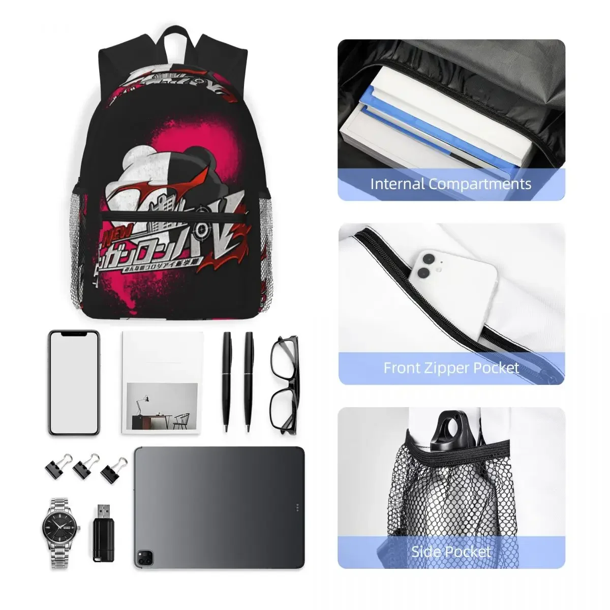 Mochila escolar de anime japonés Danganronpa Monokuma, mochila de viaje para senderismo, mochila de moda para hombres y mujeres, bolsos de hombro