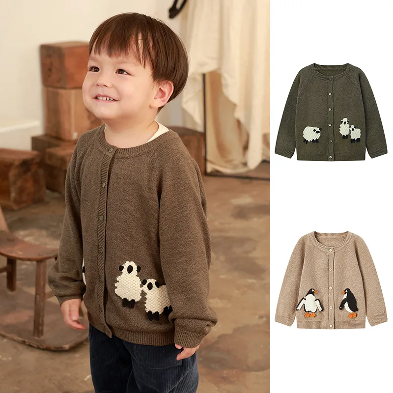 Clibeso 2024 Autumn Design Baby Boys Girls Sweater Kids Knitted Penguin Embroidery Top Children Knitting Outwear