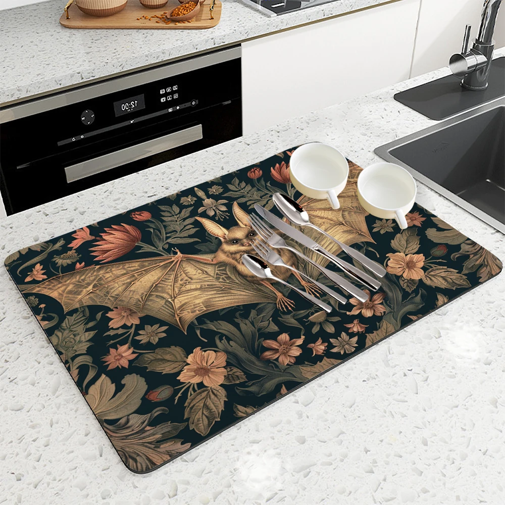 Coffee Cup Drying Mat William Morris Non-slip Absorbent Mat Diatoms Tableware Kitchen Counter Drain Mat Coffee Bar Drain Mats