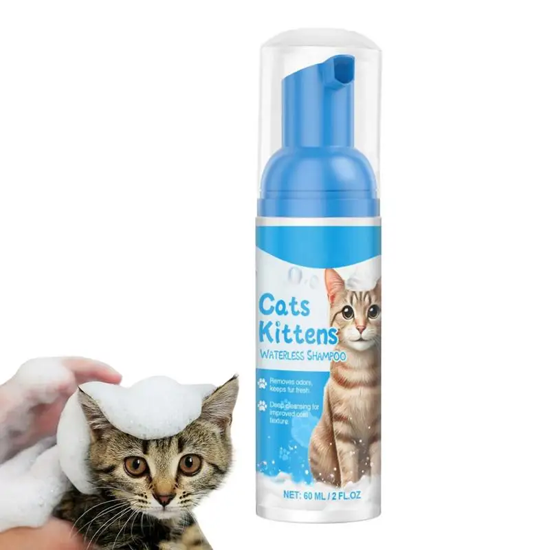 Flea Shampoo For Cats No Rinse Quick-Drying Cat Shampoo Licking Safe Dry Shampoo 60ml Gentle Foam Shampoo For Deep Cleansing