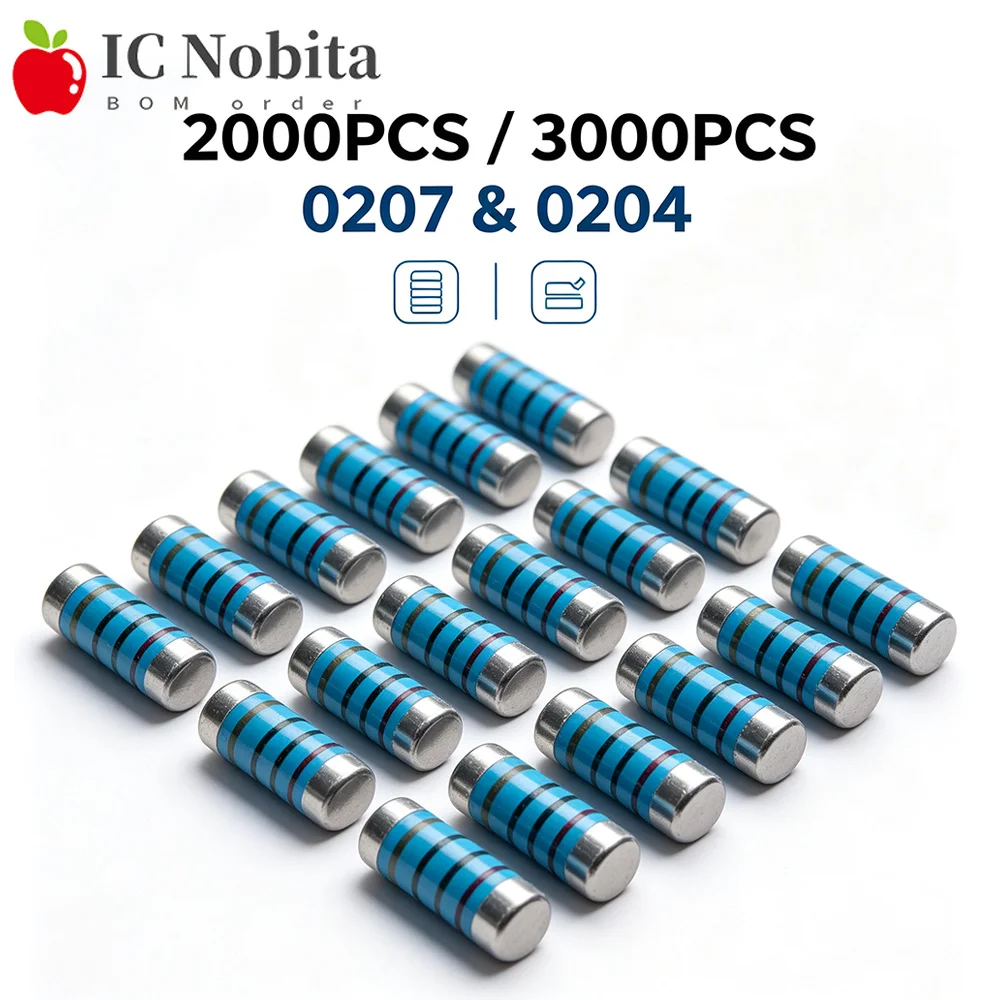 2000PCS 3000PCS 0207 0204 SMD Metal Film Precision MELF Cylindrical Resistor 1% 10R 22R 47R 100R 100R 220R 470R 1K 2.2K 4.7K 10K